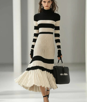 Elegant French-Style High Neck Dress