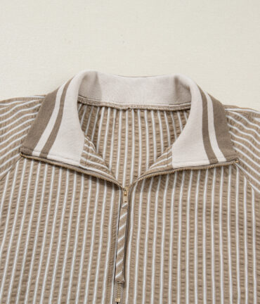 Khaki Stripe Zip up Mini Dress