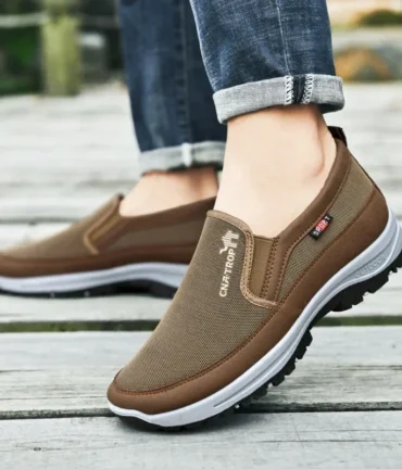 Men's Casual Loafers, Sneakers, Mesh Breathable Retro Driving Shoes, Slip-on Vulcanized Soft Soles, Non-slip Solid Color Shoes