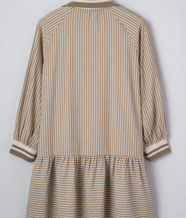 Khaki Stripe Zip up Mini Dress